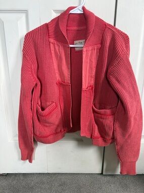 Coral Knit Shawl Collar Cardigan